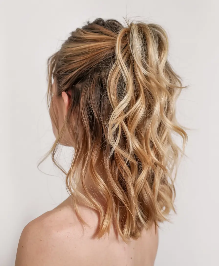 fall hairstyle for medium hair 2025 Blonde Half Pony with Loose Curls