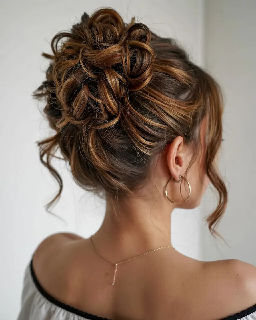 fall hairstyle for medium hair 2025 Structured Bun with Copper Glow