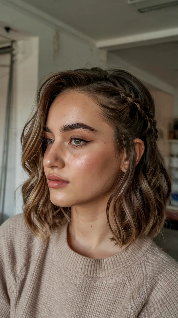fall hairstyle for medium hair 2025 Side-Braid Swoop with Tousled Texture