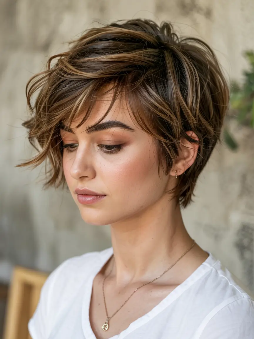 fall hairstyle short hair ideas 2025+Textured Pixie with Piecey Highlights