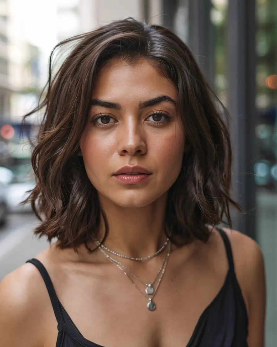 fall hairstyle short hair ideas 2025+Layered Lob with Natural Flow