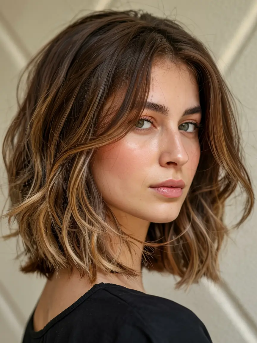 fall hairstyle short hair ideas 2025+Vanilla Swirl Lob with Textured Fringe