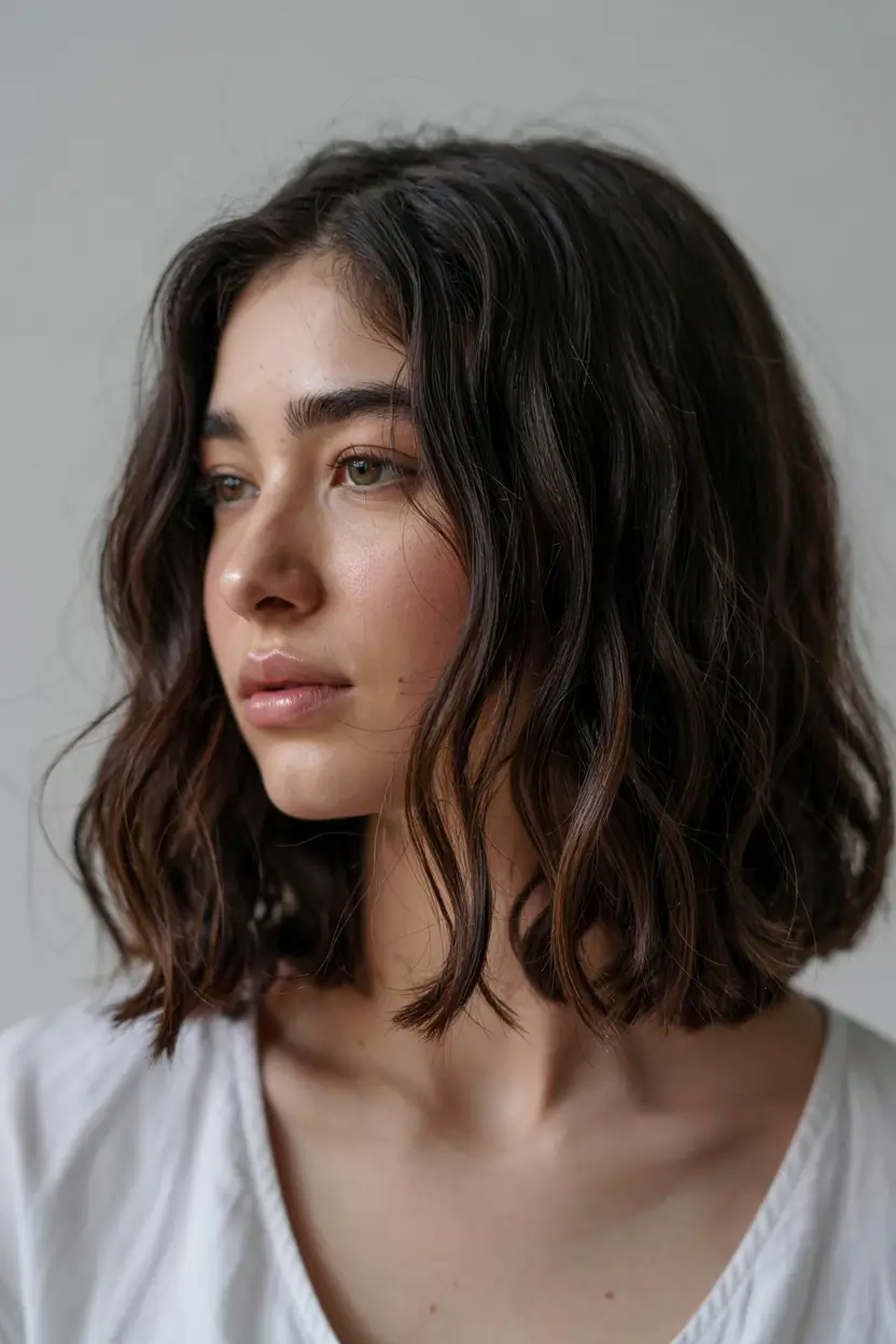 fall hairstyle short hair ideas 2025+Air-Dried Waves with Coffee Bean Depth