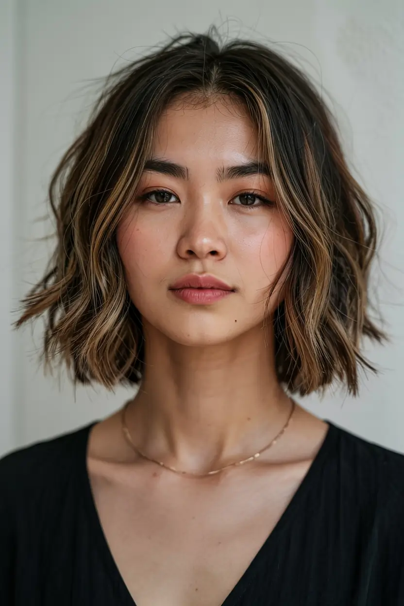 fall hairstyle short hair ideas 2025+Honey Ribbon Bob with Tousled Tips