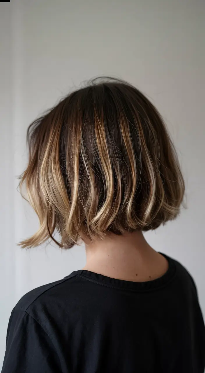 fall hairstyle short hair ideas 2025+Classic Textured Bob with Warm Highlights