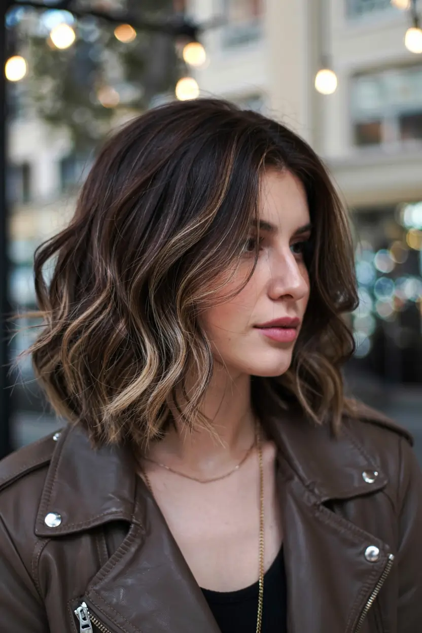 fall hairstyle short hair ideas 2025+Beachy Brunette with Ash-Blonde Ribbons