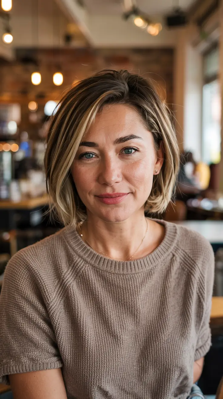 fall hairstyle short hair ideas 2025+Polished Bob with Chunky Blonde Accents