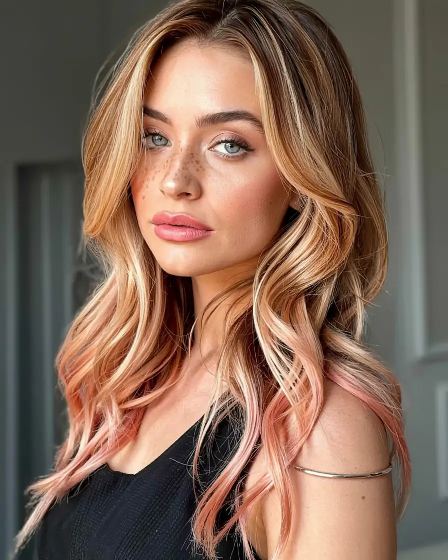 fall hairstyles and colors ideas 2025 Peach-Edged Blonde Waves