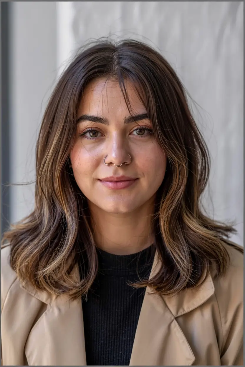 fall hairstyles for round faces ideas 2025 Soft Mid-Length Waves with Subtle Face Framing