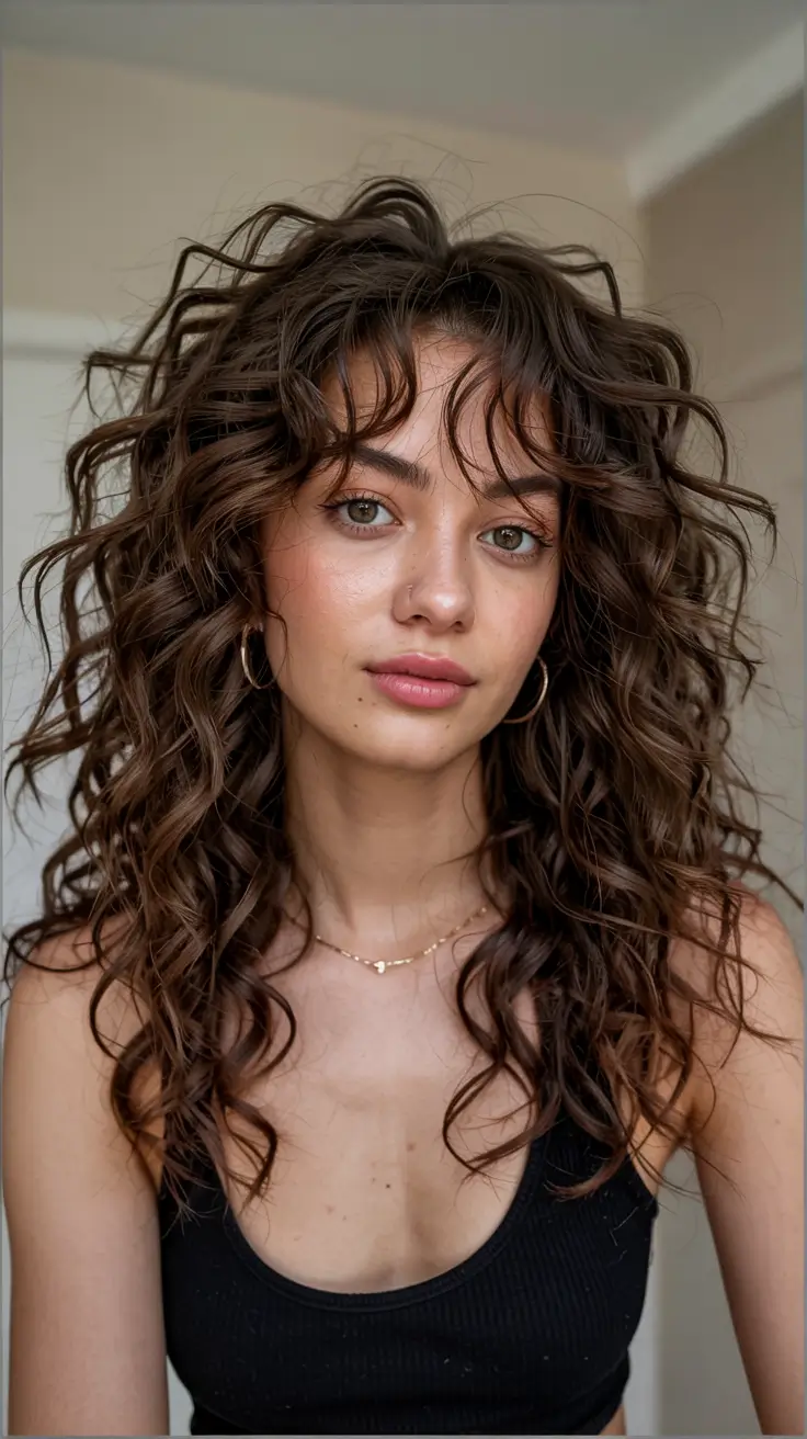fall hairstyles for round faces ideas 2025 Defined Curls with Curved Bangs