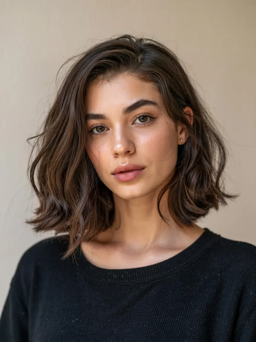 fall hairstyles for round faces ideas 2025 Textured Bob with Flipped Side Part