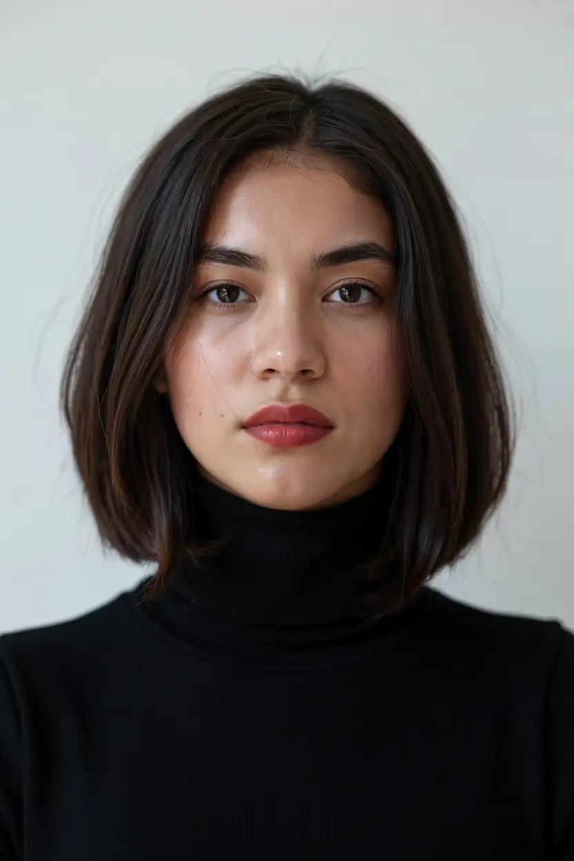 fall hairstyles for round faces ideas 2025 Rounded French Bob with Center Part