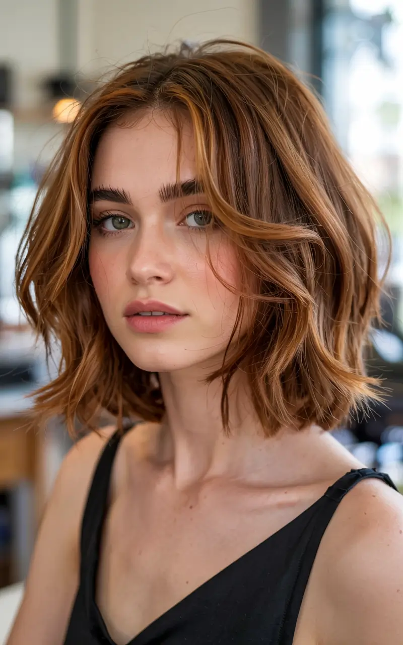 fall hairstyles for round faces ideas 2025 Copper Bob with Loose Waves