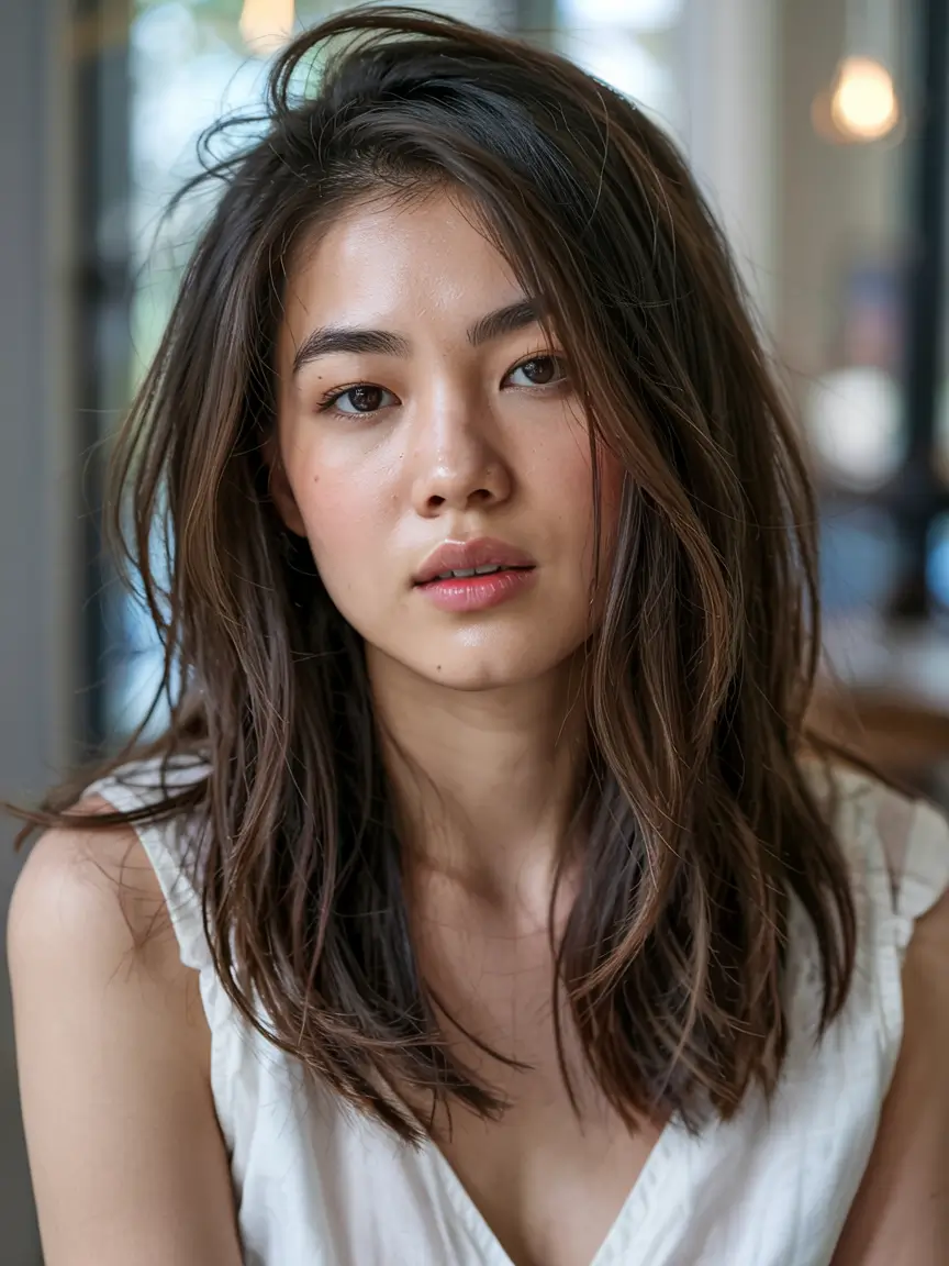 fall hairstyles for round faces ideas 2025 Long Layers with Windswept Texture