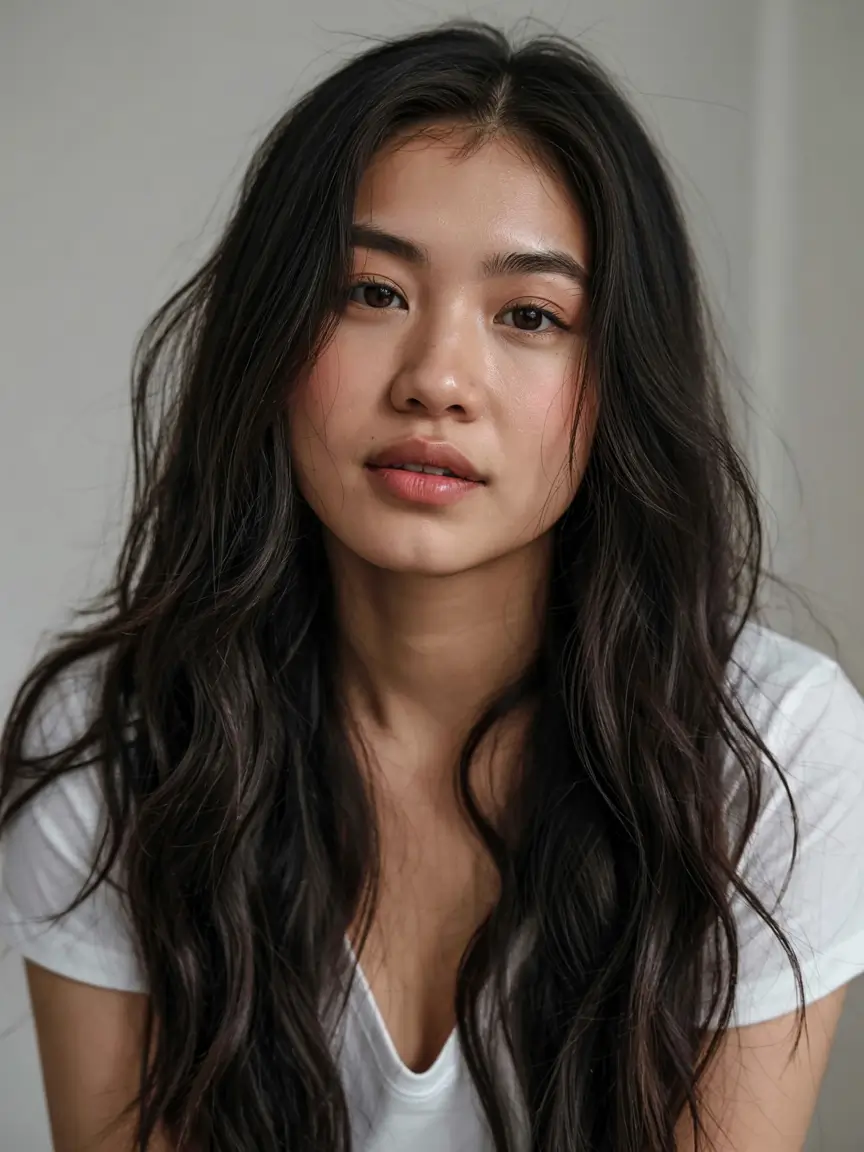 fall hairstyles for round faces ideas 2025 Long Soft Waves with a Middle Part