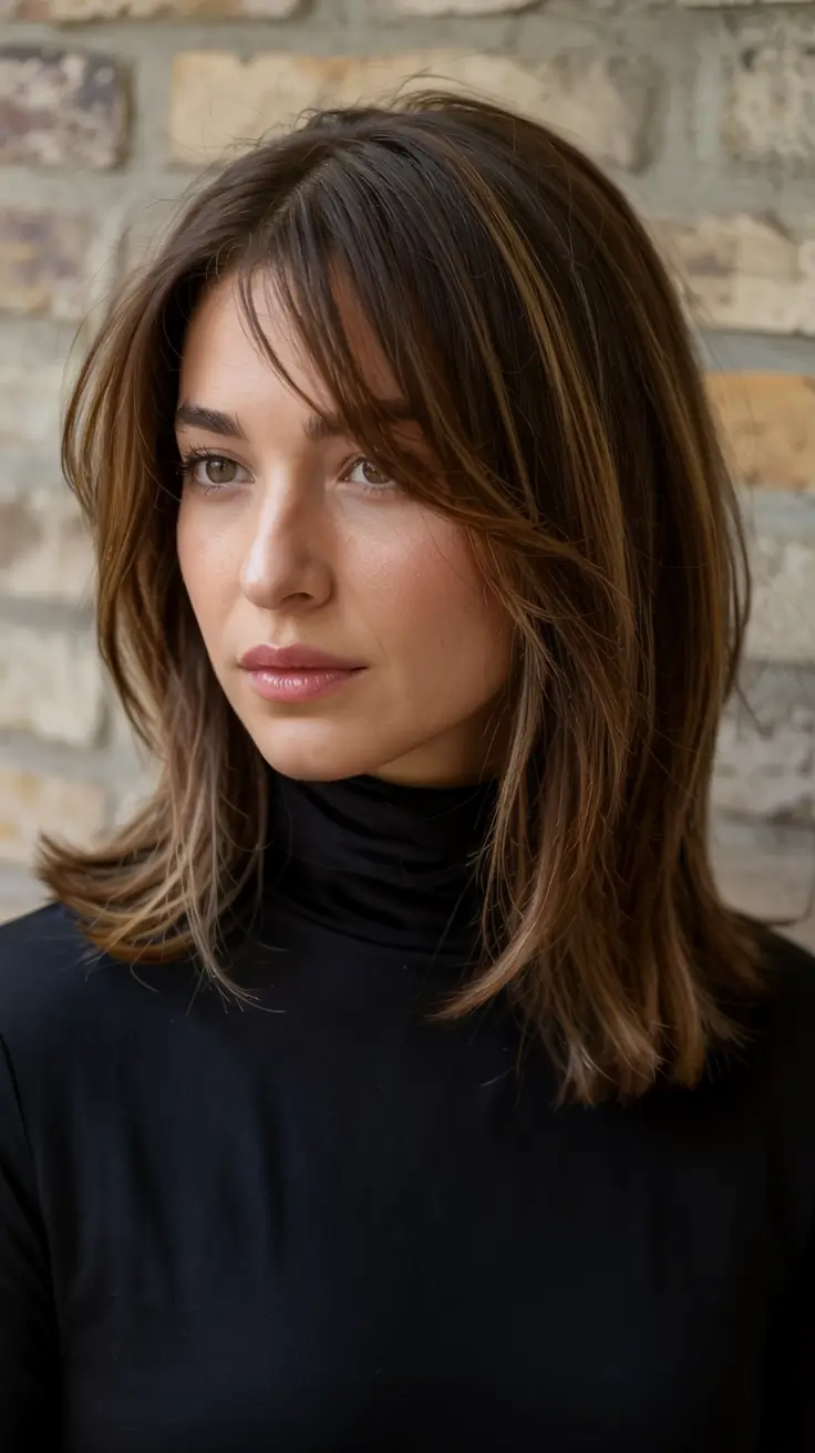 fall hairstyles for women over 40 ideas 2025+Wispy Layers with Soft Curtain Bangs