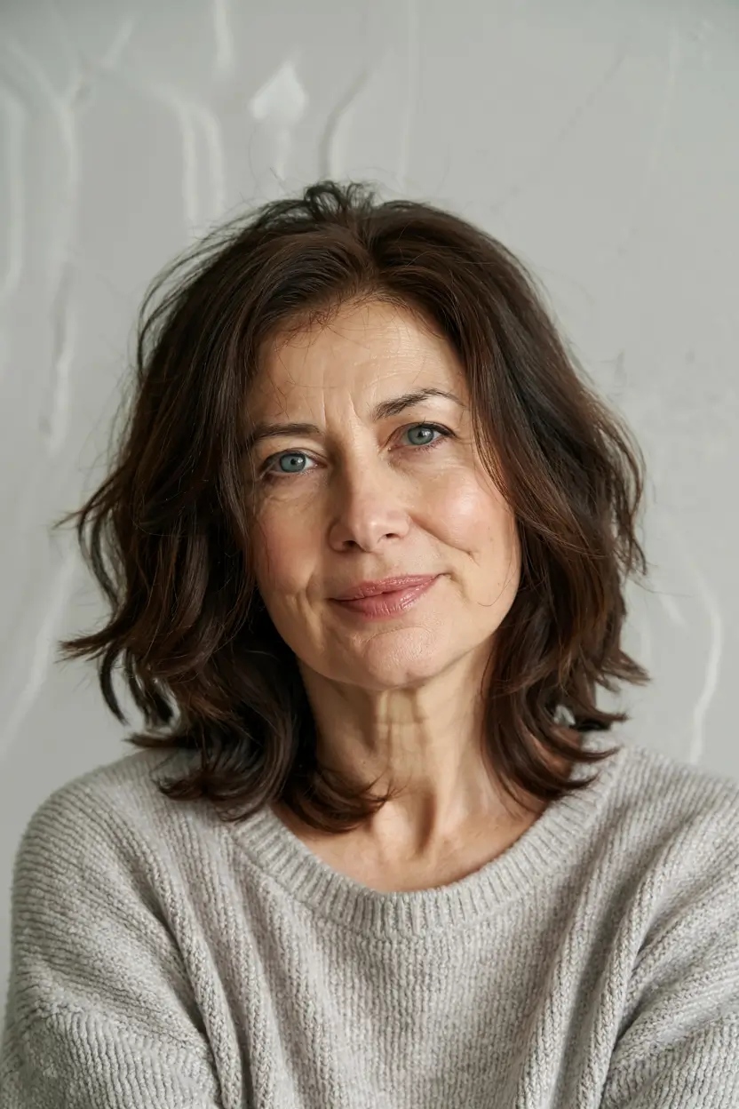 fall hairstyles for women over 40 ideas 2025+Chin-Length Tousled Layers with Natural Depth