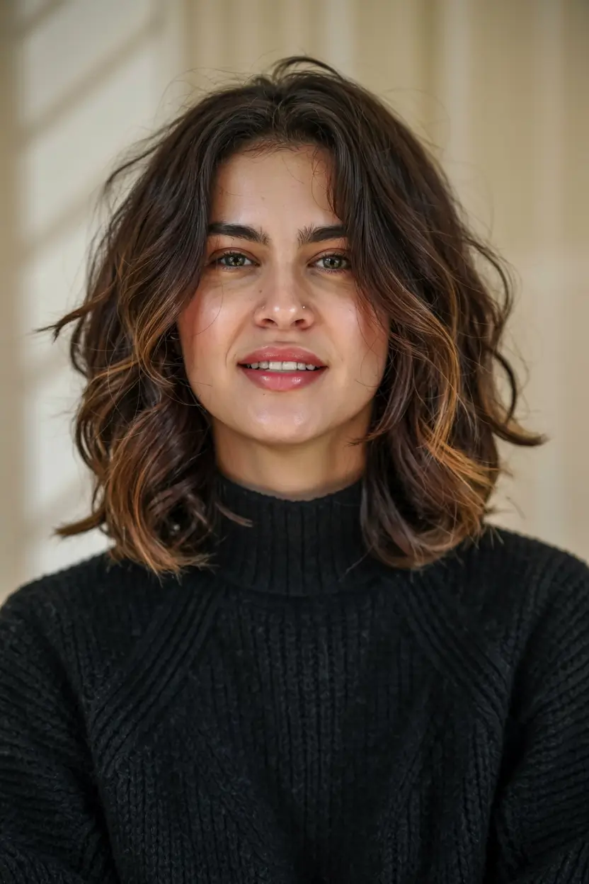 fall hairstyles for women over 40 ideas 2025+Layered Mid-Length Bob with Cinnamon Balayage