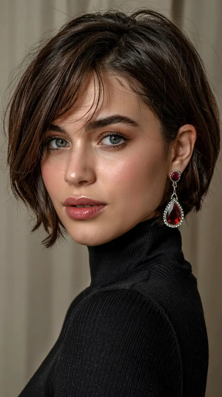fall hairstyles for women over 40 ideas 2025+Chic Crop with Soft Side Fringe