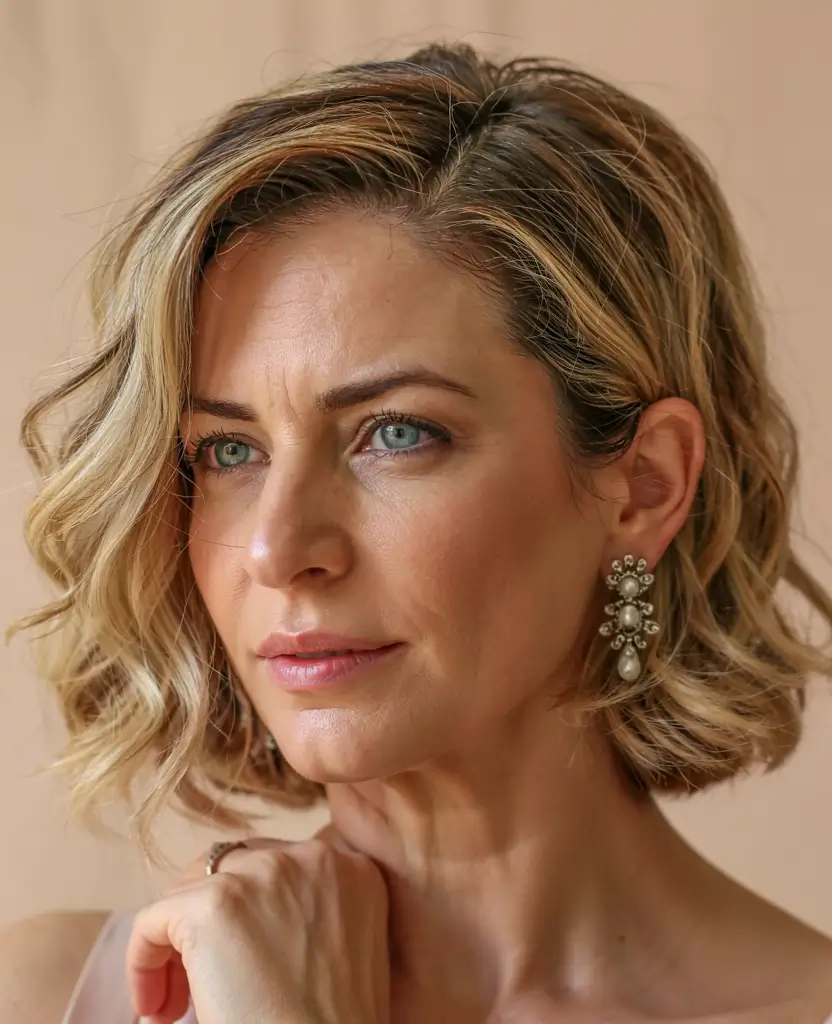 fall hairstyles for women over 40 ideas 2025+Golden S-Waves with Tapered Highlights