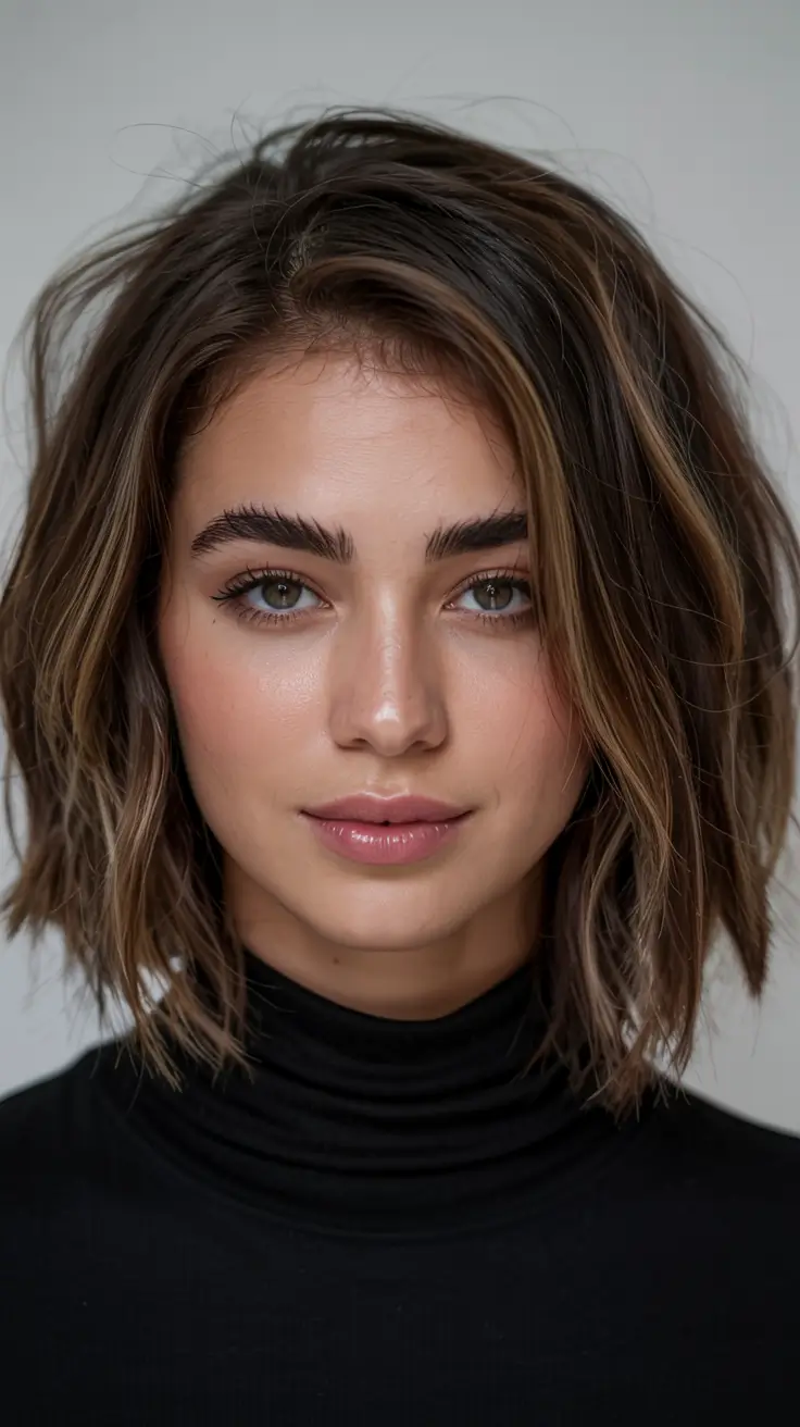 fall hairstyles for women over 40 ideas 2025+Textured Bob with Neutral Brunette Ribboning