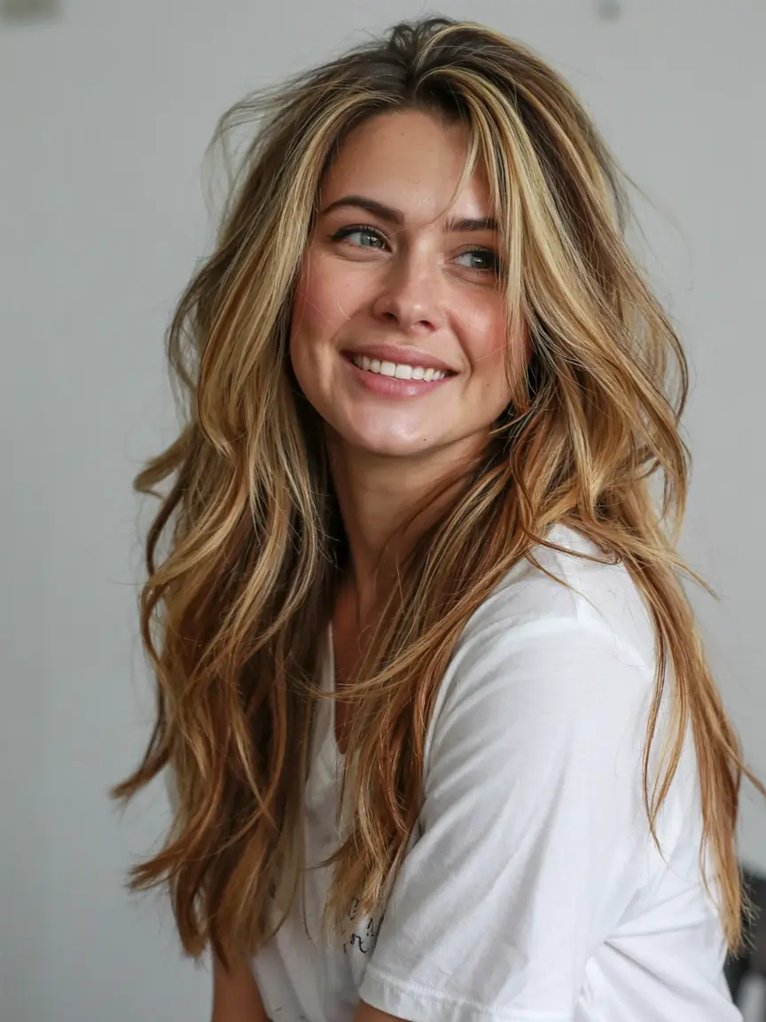 fall hairstyles for women over 40 ideas 2025+Layered Golden Lengths with Volume at the Crown