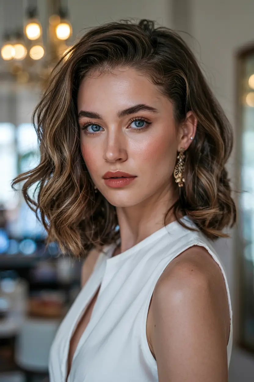 fall hairstyles for women over 40 ideas 2025+Glossy Sculpted Waves with Retro Side Part
