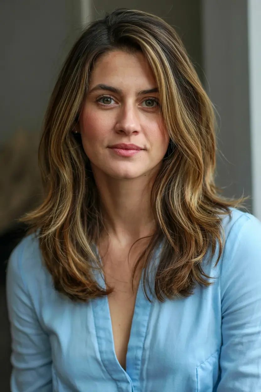 fall hairstyles for women over 40 ideas 2025+Mid-Length Layers with Curtain Bangs