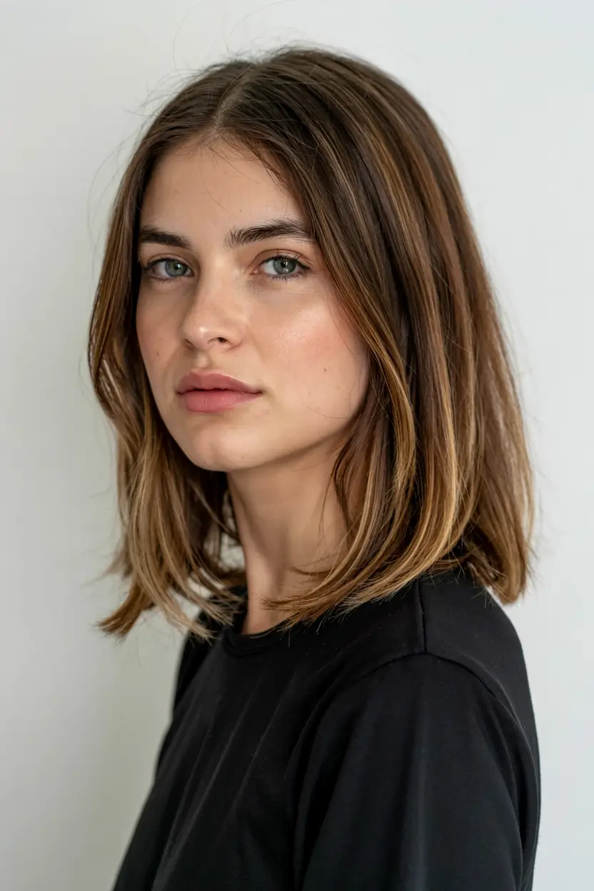 fall hairstyles for women over 40 ideas 2025+Modern Midi Bob with Softly Painted Balayage