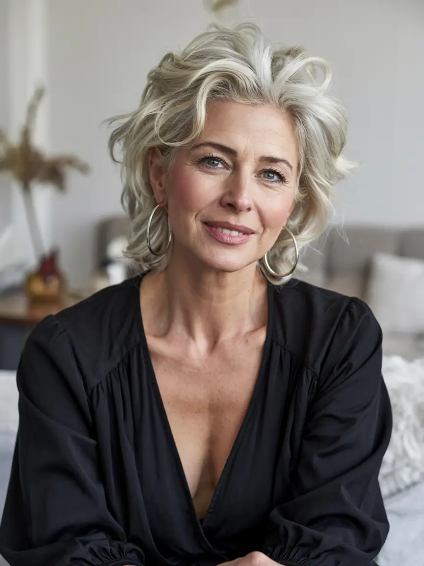 fall hairstyles for women over 50 ideas 2025 Layered Silver Pixie With Tousled Volume