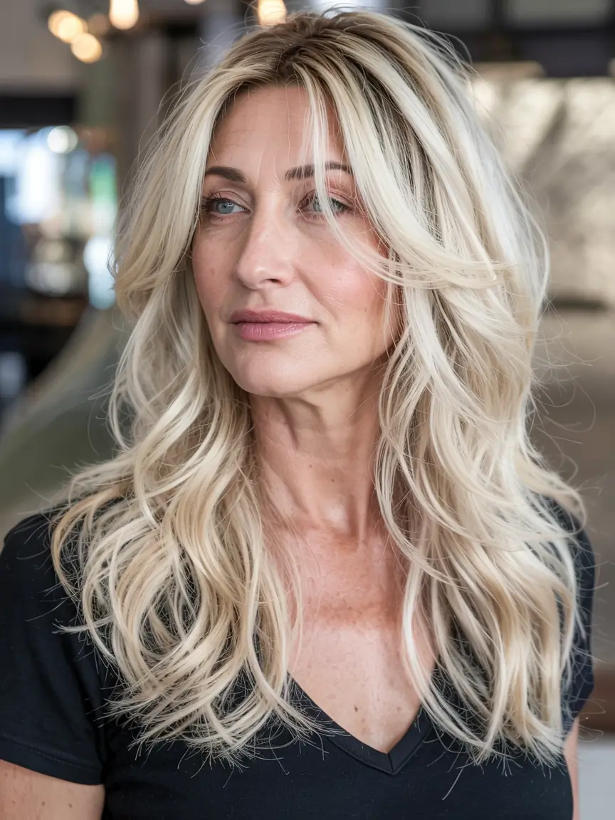 fall hairstyles for women over 50 ideas 2025 Soft Blonde Shag With Wispy Volume