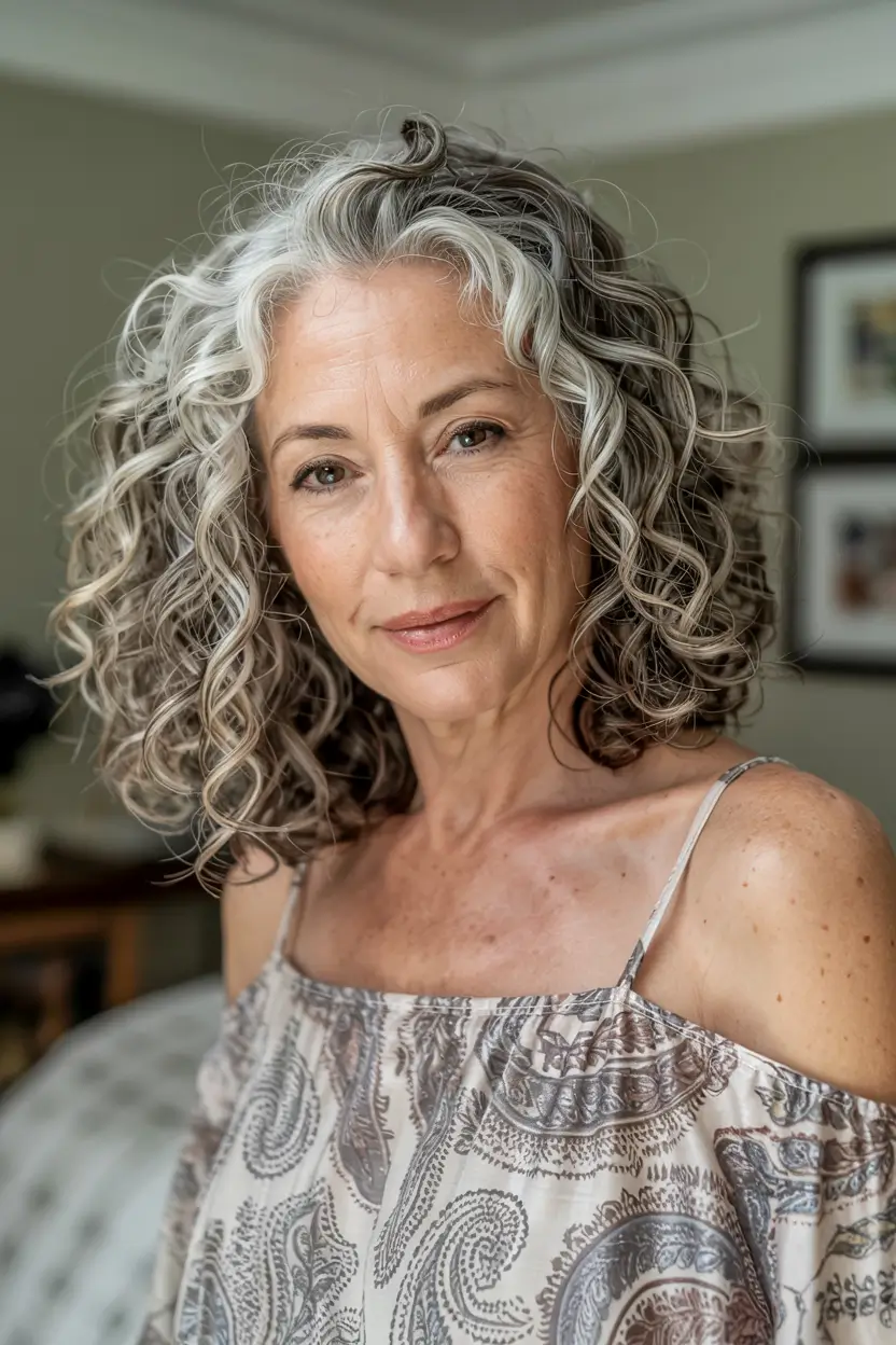 fall hairstyles for women over 50 ideas 2025 Defined Silver Curls With Natural Contrast