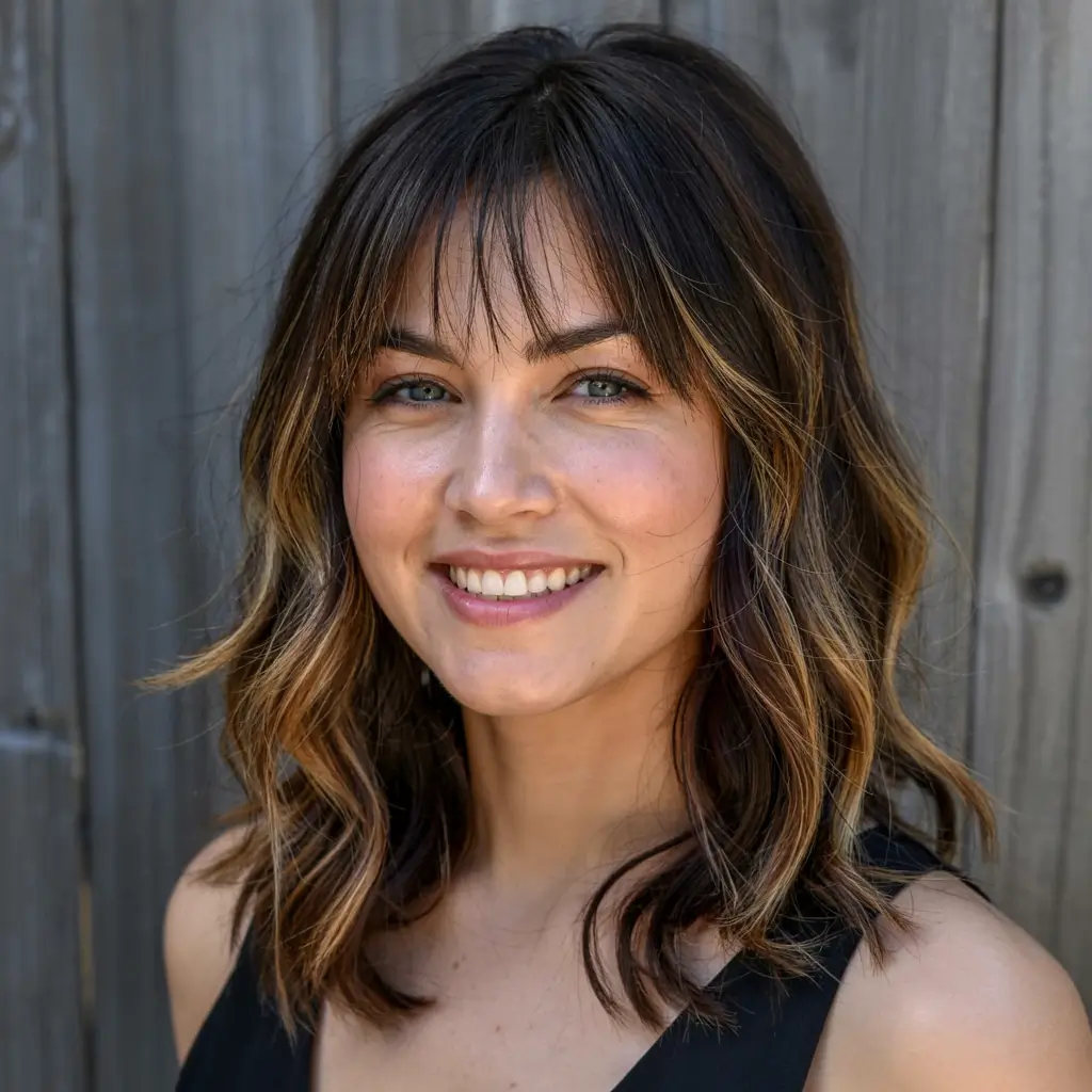 fall hairstyles for women over 50 ideas 2025 Shoulder-Length Layers With Soft Curtain Fringe