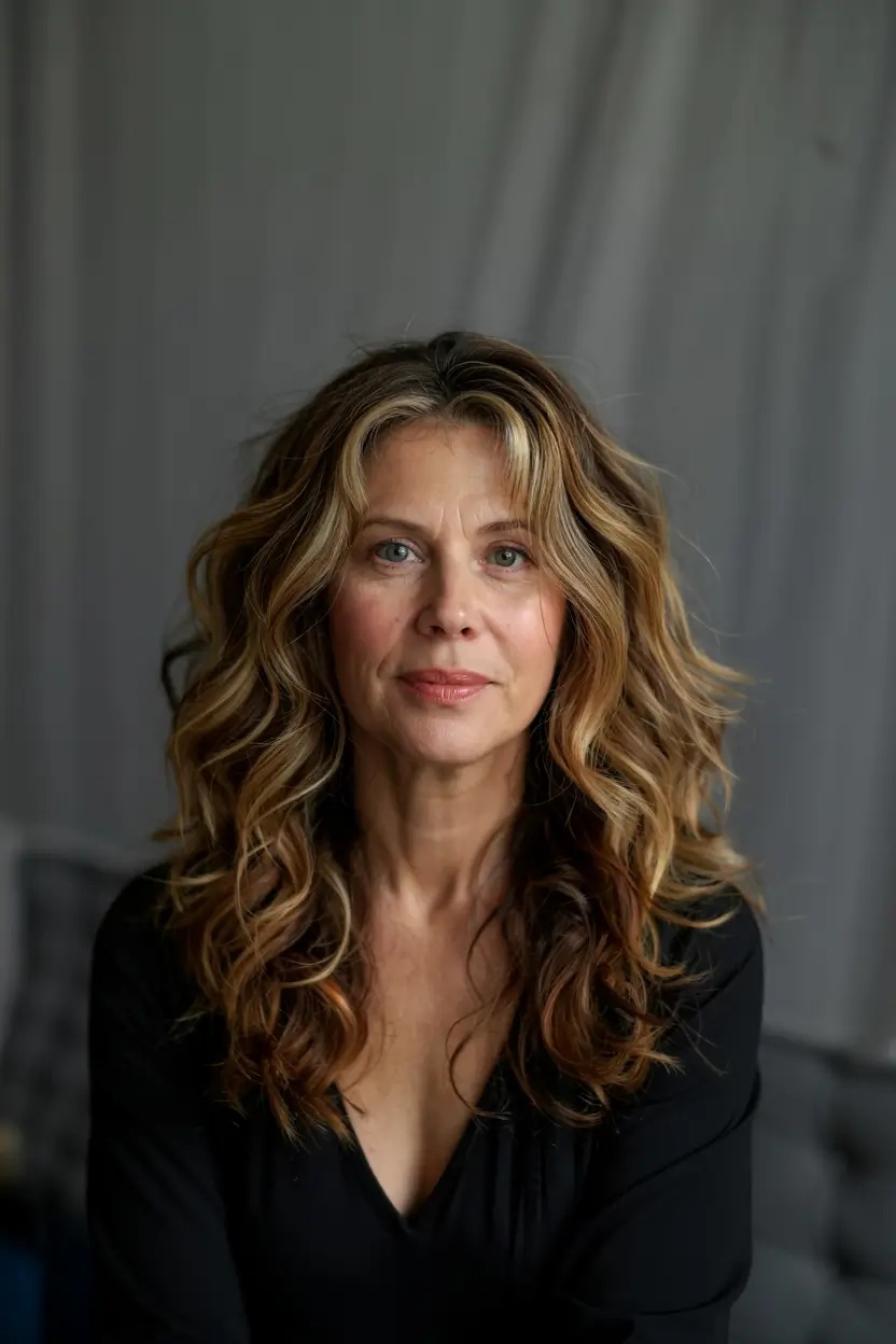 fall hairstyles for women over 50 ideas 2025 Golden Brunette Spirals With Rooted Depth