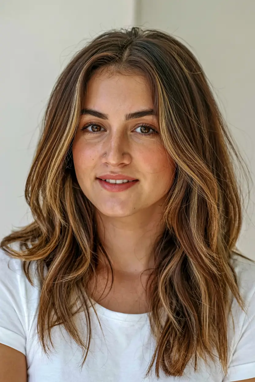 fall hairstyles for women over 50 ideas 2025 Brunette with Buttery Ends and Middle-Part Cool