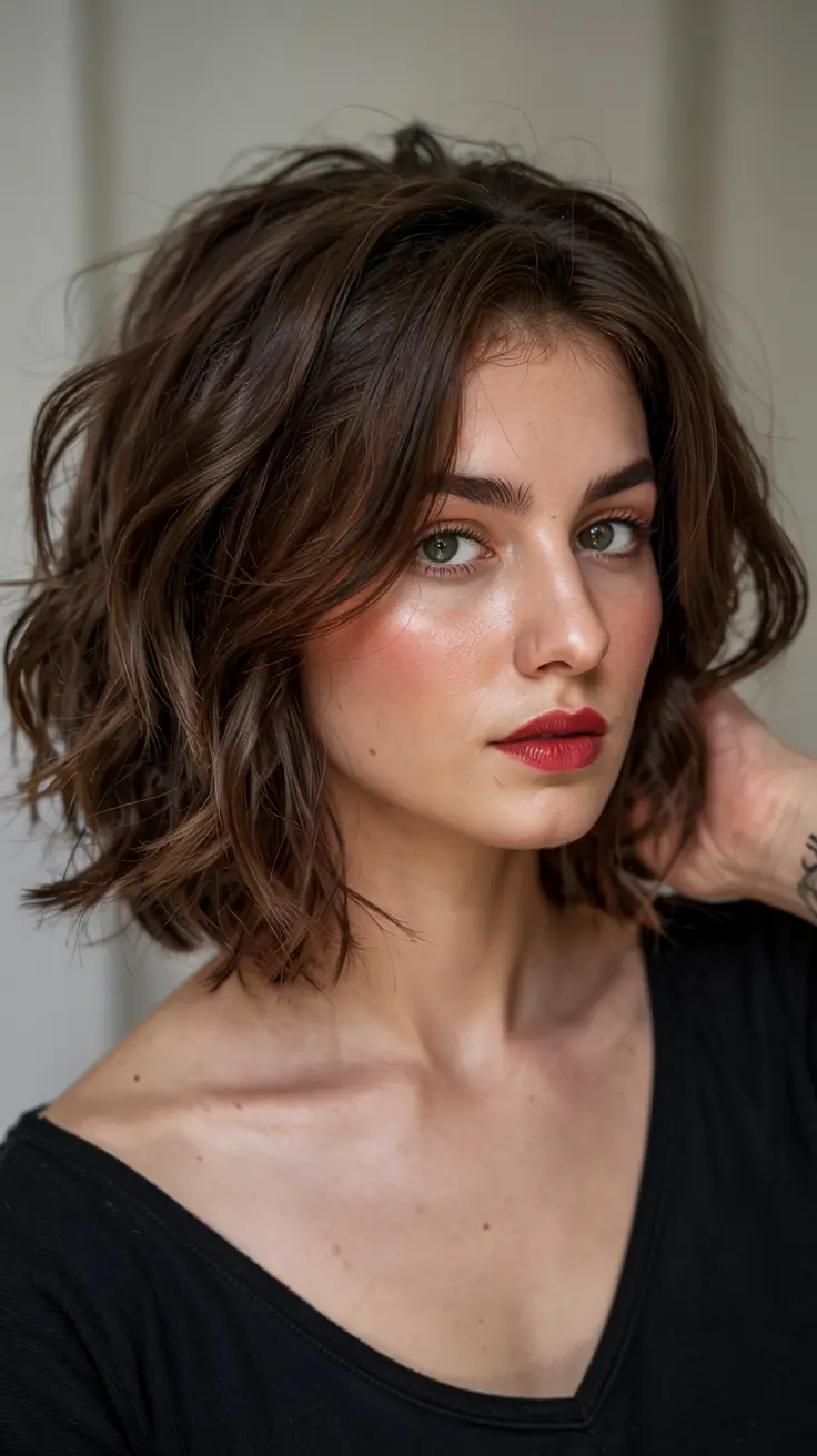 fall hairstyles for women over 50 ideas 2025 Textured Chocolate Bob With Curtain Bangs