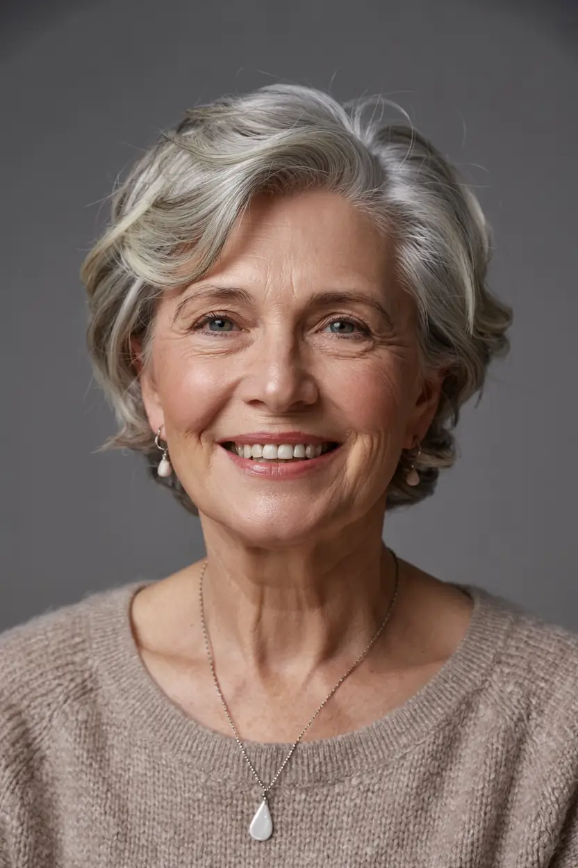 fall hairstyles for women over 60 ideas 2025 Soft Silver Waves with Natural Movement