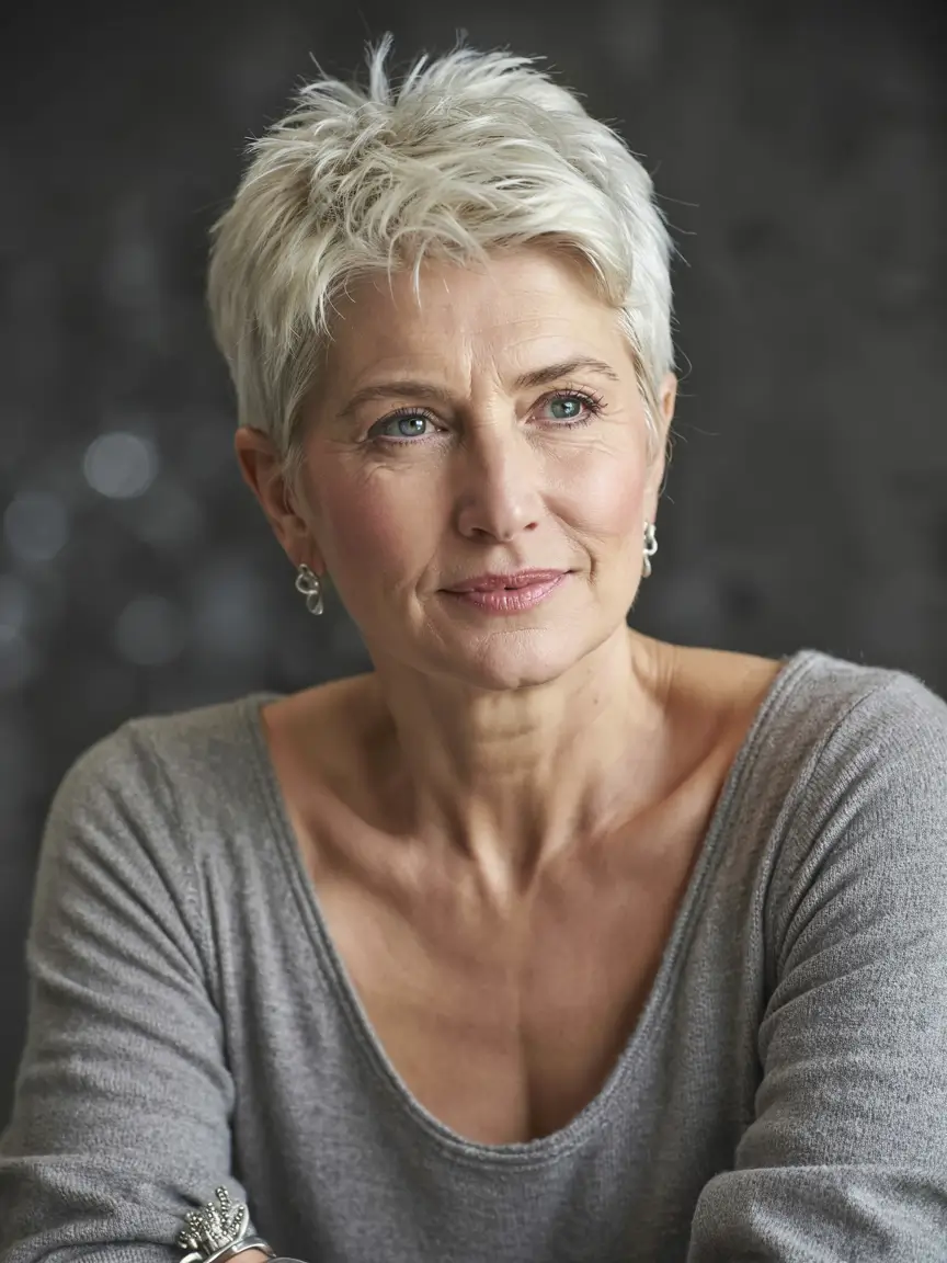 fall hairstyles for women over 60 ideas 2025 Textured Platinum Pixie