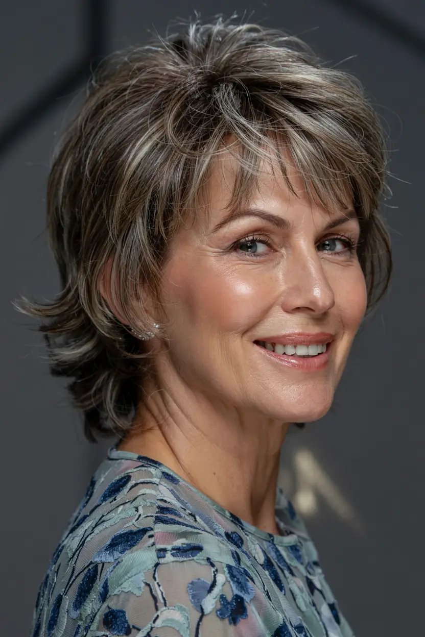 fall hairstyles for women over 60 ideas 2025 Textured Shag with Wispy Bangs
