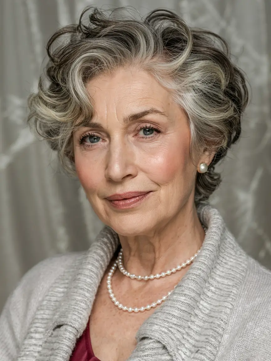 fall hairstyles for women over 60 ideas 2025 Soft Curled Bob with Salt-and-Pepper Blend