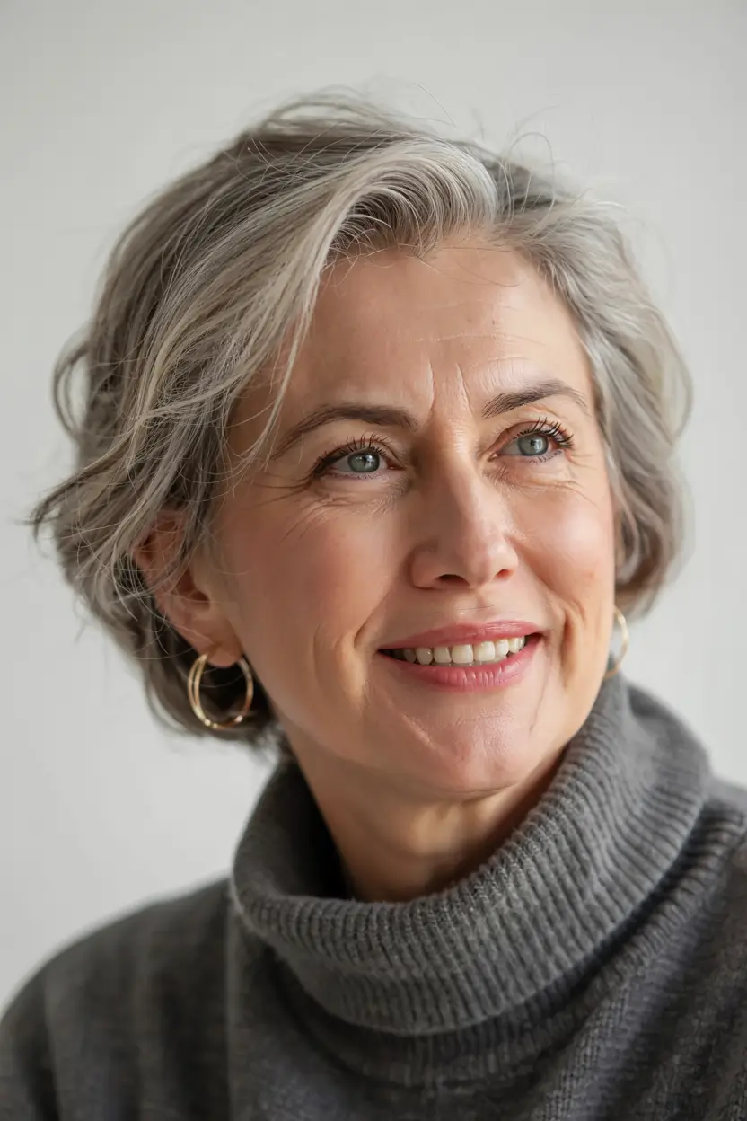 fall hairstyles for women over 60 ideas 2025 Soft Layered Bob with Natural Gray Blend
