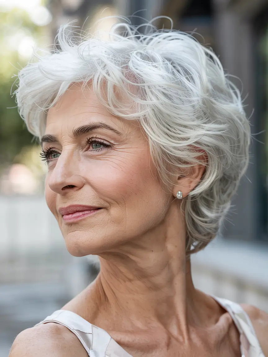 fall hairstyles for women over 60 ideas 2025 Soft White Layers with Tousled Volume