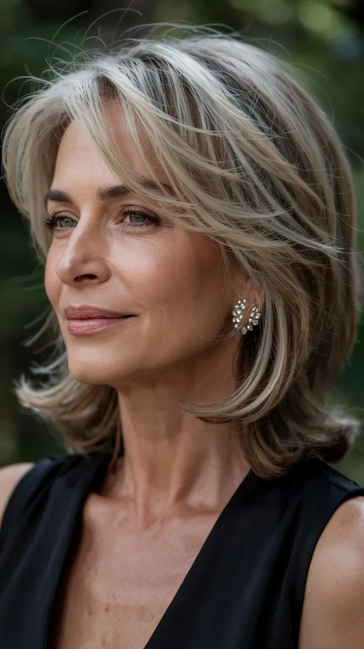 fall hairstyles for women over 60 ideas 2025 Feathered Medium-Length Cut with Highlights