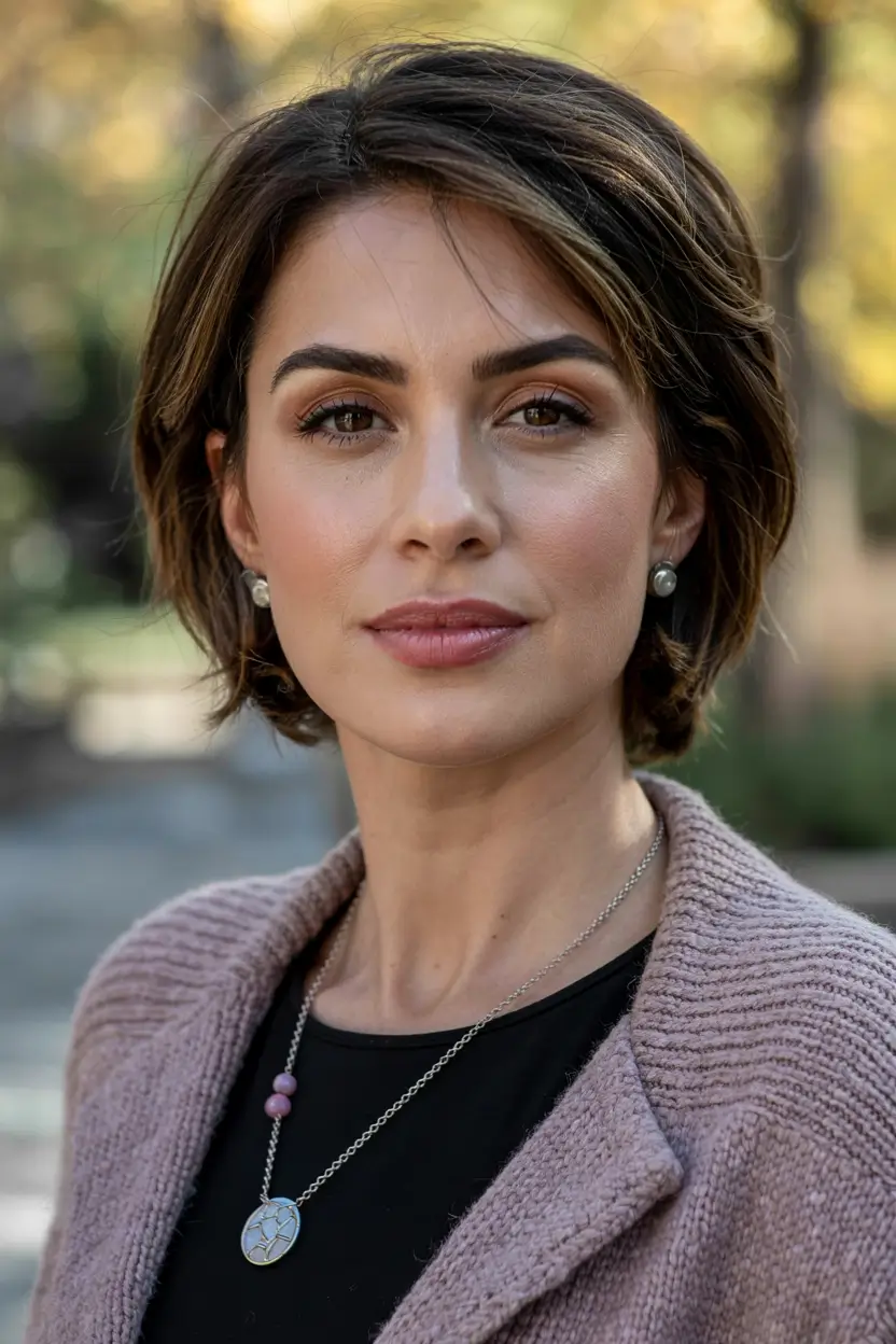 fall hairstyles for women over 60 ideas 2025 Classic Chin-Length Bob with Deep Brunette Tones