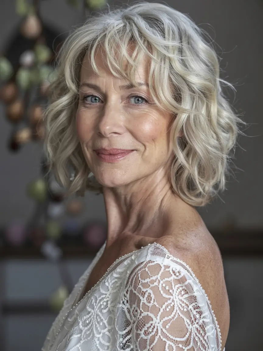 fall hairstyles for women over 60 ideas 2025 Loose Waves with Soft Curtain Bangs