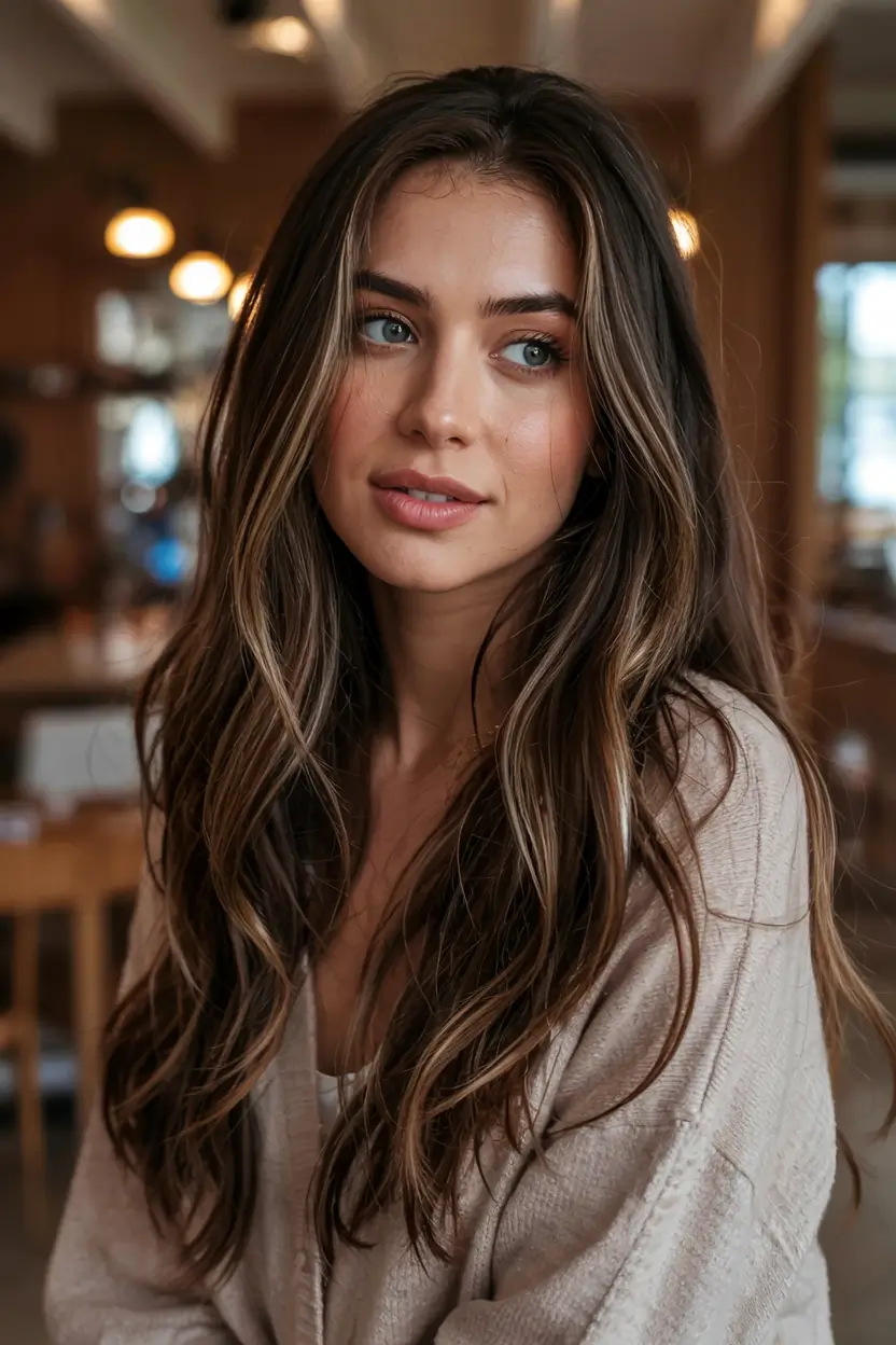 fall long haircut ideas 2025+Dimensional Walnut Waves for Cozy Days