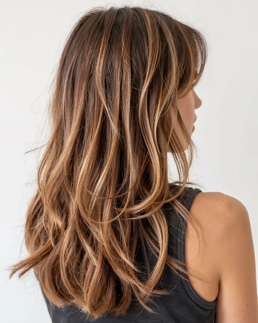 fall long haircut ideas 2025+Golden Walnut Balayage with Lush Texture