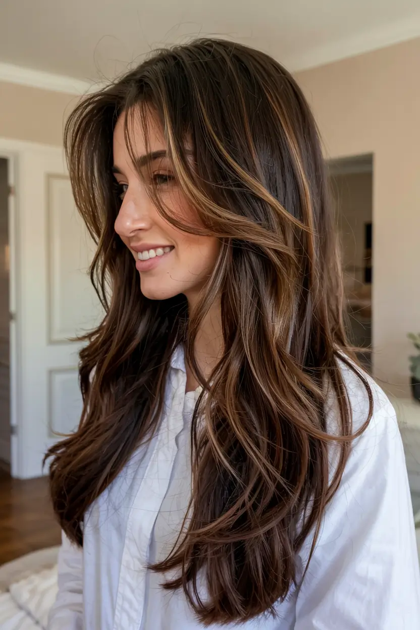 fall long haircut ideas 2025+Dimensional Espresso with Soft, Sweeping Lift