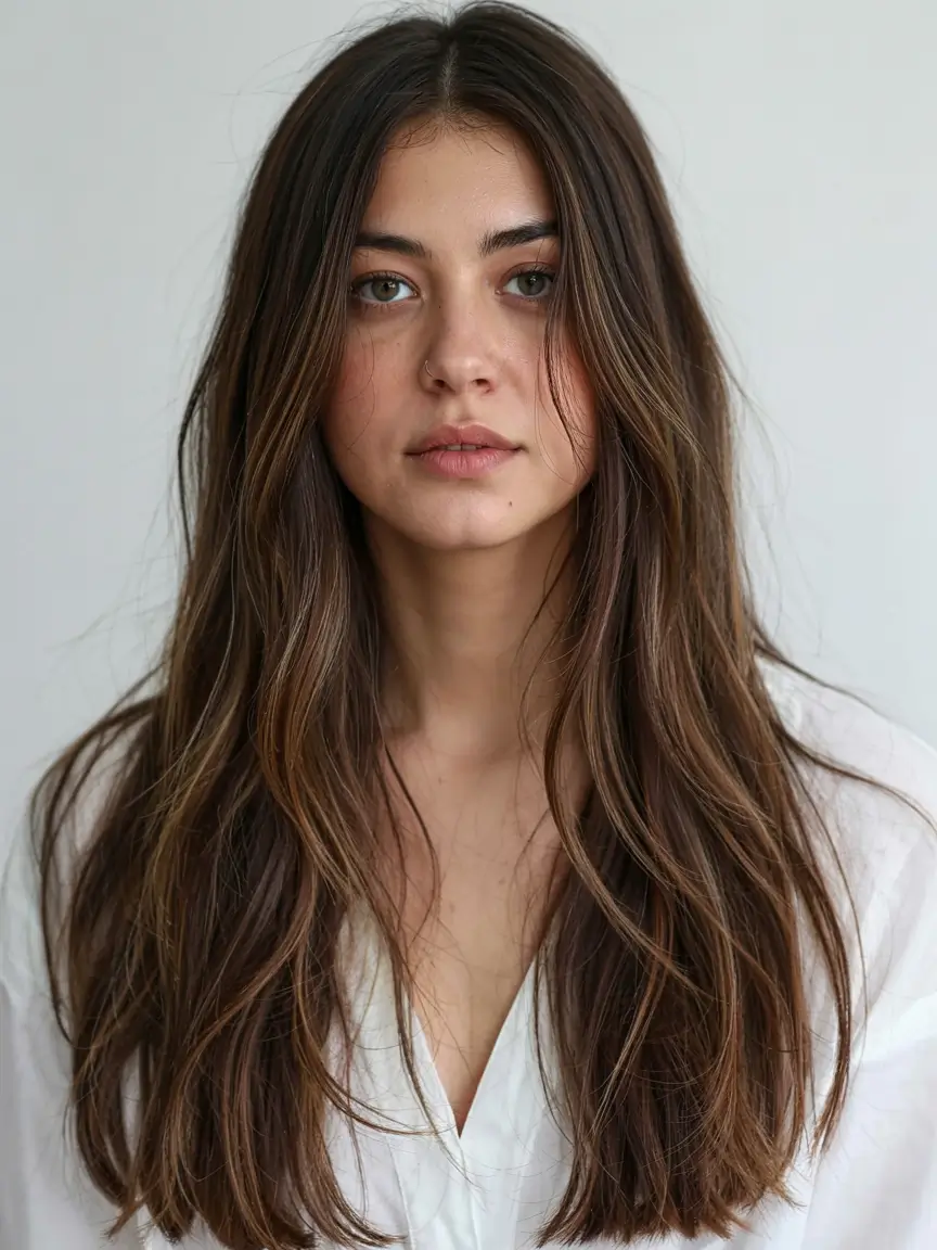 fall long haircut ideas 2025+Chocolate Brown Layers with Soft Glow