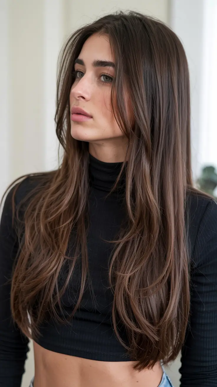 fall long haircut ideas 2025+Perfectly Sleek with Subtle Layers